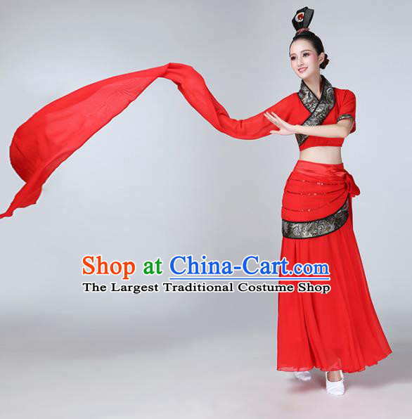 Chinese Traditional Red Water Sleeve Costume Classical Dance Dress for Women