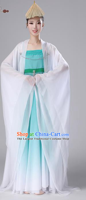 Chinese Traditional Stage Performance Costume Classical Dance Umbrella Dance Green Dress for Women