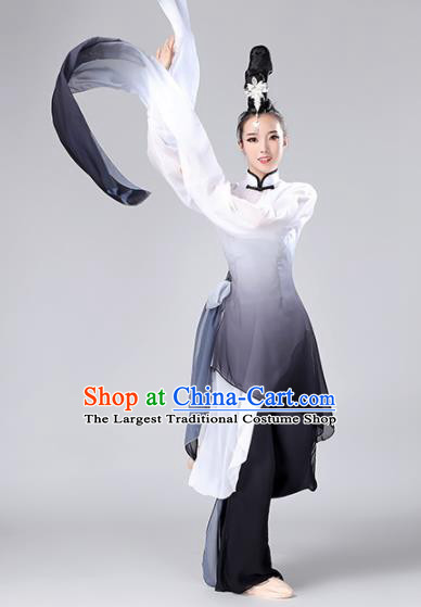 Chinese Traditional Classical Dance Gradient Black Dress Stage Performance Umbrella Dance Costume for Women