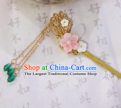 Chinese Ancient Handmade Golden Leaf Tassel Hairpins Traditional Classical Hair Accessories for Women