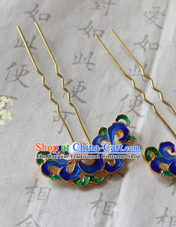 Chinese Ancient Handmade Blueing Hair Clip Hairpins Traditional Classical Hair Accessories for Women