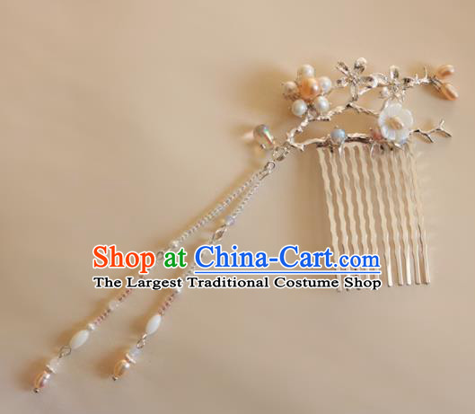 Chinese Ancient Handmade Pearls Tassel Hair Comb Traditional Classical Hair Accessories for Women