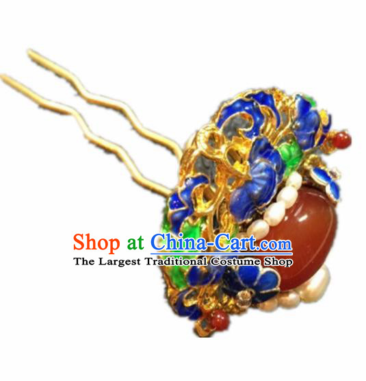 Chinese Ancient Handmade Palace Blueing Agate Hairpins Traditional Classical Hair Accessories for Women