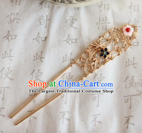 Chinese Ancient Handmade Golden Bamboo Leaf Hairpins Traditional Classical Hair Accessories for Women