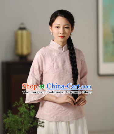 Chinese National Costume Traditional Classical Cheongsam Pink Blouse for Women