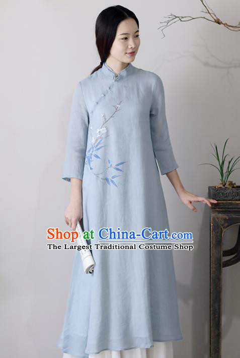 Chinese National Costume Traditional Cheongsam Classical Light Blue Qipao Dress for Women