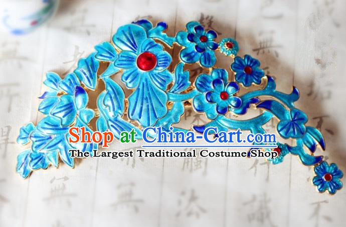 Chinese Ancient Traditional Handmade Palace Blue Hair Comb Classical Hair Accessories for Women