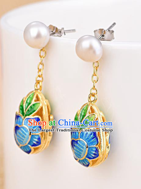 Chinese Ancient Traditional Handmade Earrings Classical Cloisonne Lotus Ear Accessories for Women