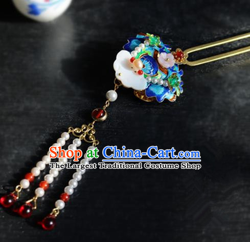 Chinese Ancient Handmade Cloisonne Shell Hairpins Traditional Classical Hair Accessories for Women