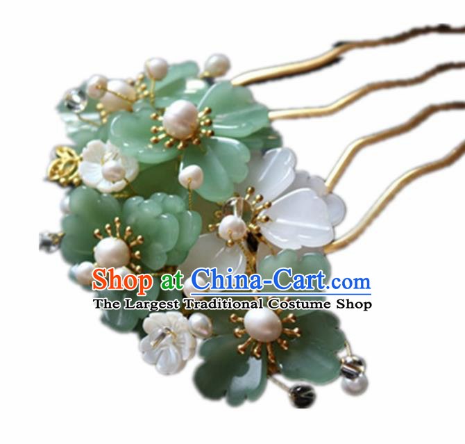 Chinese Ancient Handmade Green Flowers Hair Comb Hairpins Traditional Classical Hair Accessories for Women