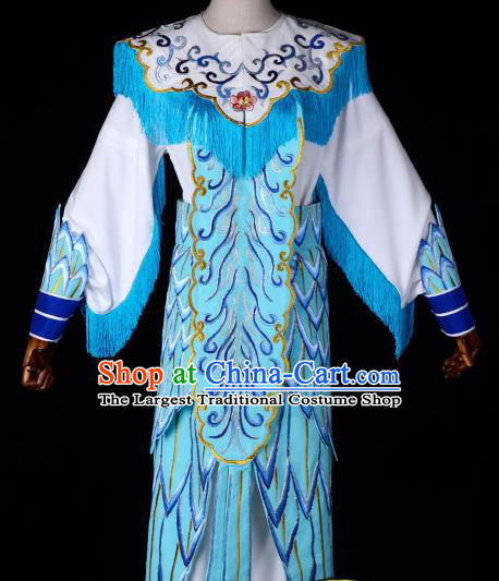 Professional Chinese Traditional Beijing Opera Blues Costume Magic Warriors Embroidered Dress for Adults