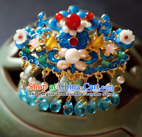 Chinese Ancient Handmade Cloisonne Pearls Hair Crown Hairpins Traditional Classical Hair Accessories for Women