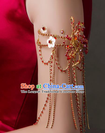 Top Grade Chinese Handmade Wedding Bracelet Bride Red Tassel Arm Accessories for Women