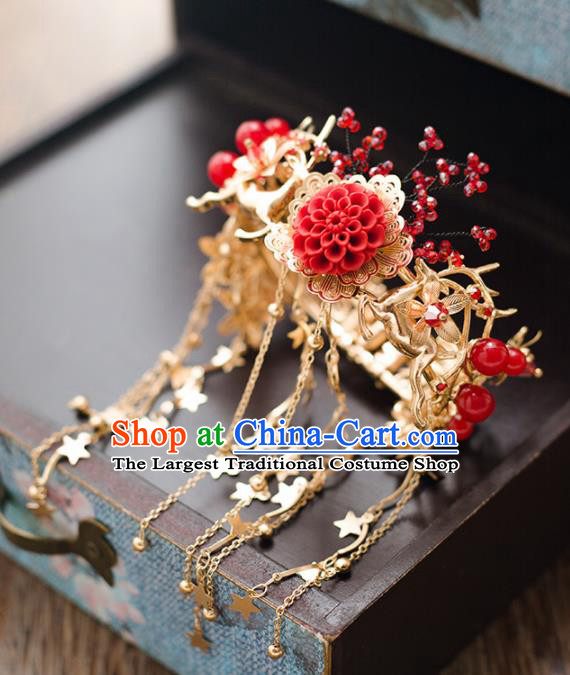 Top Grade Chinese Handmade Wedding Bracelet Bride Red Tassel Bangle Accessories for Women