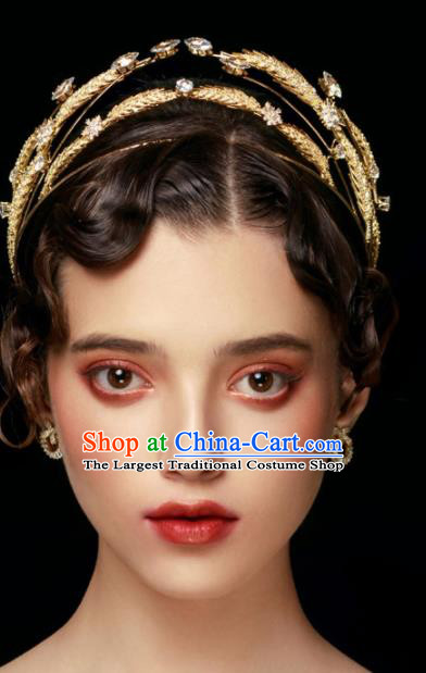 Top Grade Handmade Wedding Golden Wheat Royal Crown Bride Hair Accessories for Women