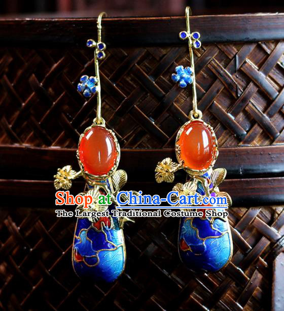 Top Grade Chinese Handmade Blueing Agate Earrings Traditional Bride Tassel Ear Accessories for Women