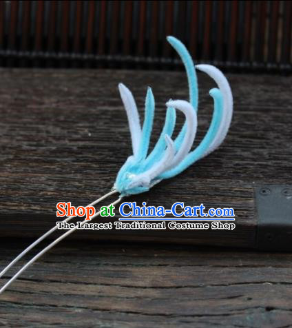 Top Grade Chinese Ancient Palace Queen Blue Velvet Hairpins Traditional Hair Accessories Headdress for Women