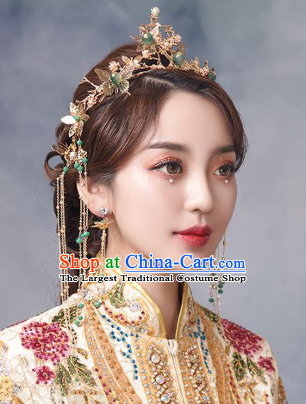 Chinese Ancient Bride Butterfly Phoenix Coronet Hairpins Traditional Wedding Hair Accessories for Women