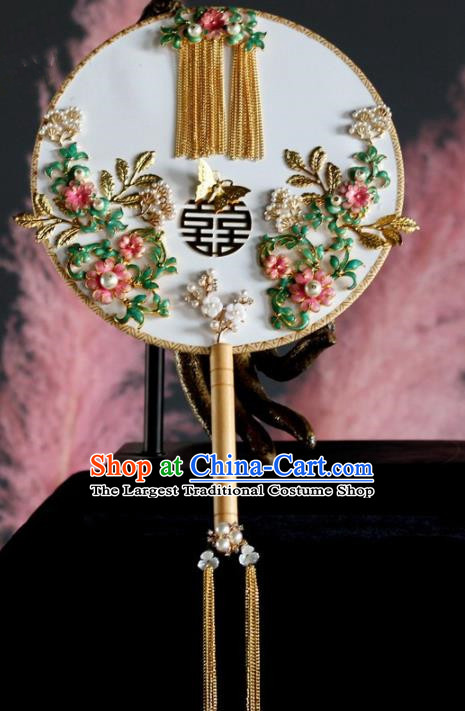 Chinese Handmade Classical Cloisonne Palace Fans Wedding Bride Accessories Round Fan for Women