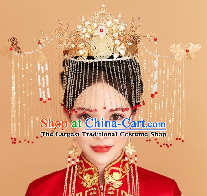 Chinese Traditional Palace Exaggerated Phoenix Coronet Hairpins Ancient Wedding Tassel Hair Accessories for Women