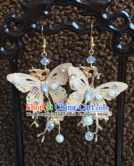 Chinese Handmade Golden Butterfly Earrings Traditional Ancient Palace Ear Accessories for Women