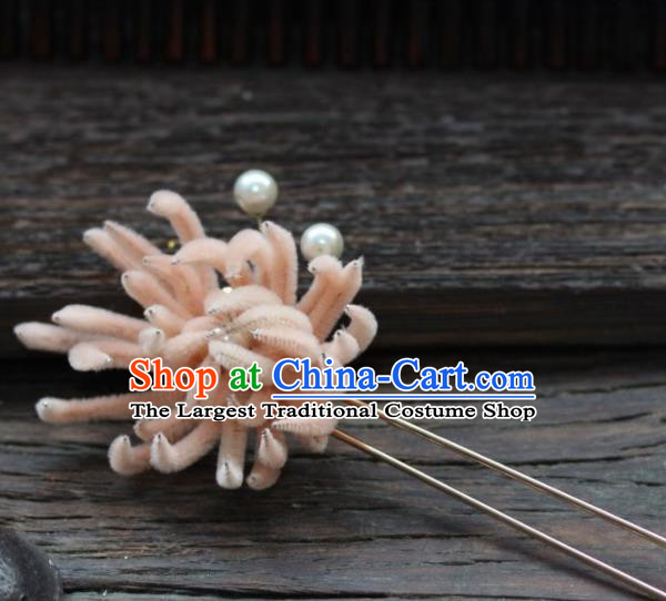 Top Grade Chinese Ancient Queen Orange Velvet Chrysanthemum Hairpins Traditional Hair Accessories Headdress for Women