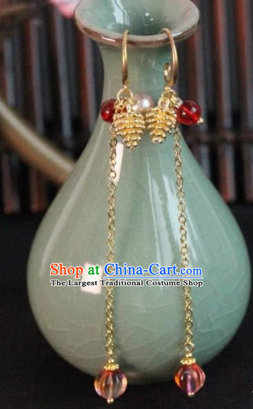 Chinese Handmade Golden Grape Earrings Traditional Ancient Palace Ear Accessories for Women