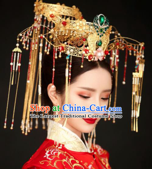 Top Grade Chinese Ancient Bride Tassel Phoenix Coronet Hairpins Traditional Hair Accessories Headdress for Women