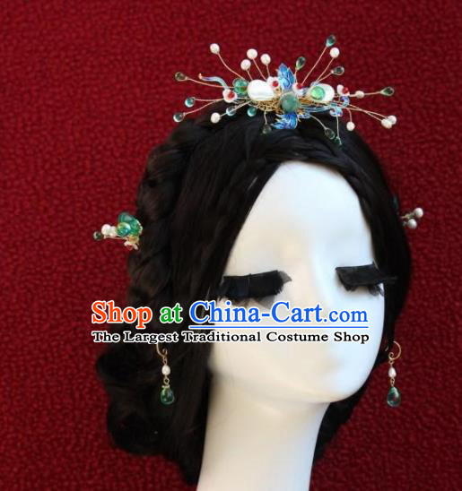 Top Grade Chinese Ancient Bride Wedding Cloisonne Hairpins Traditional Hair Accessories Headdress for Women