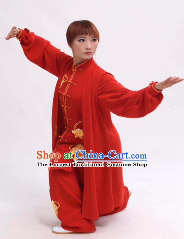 Chinese Traditional Tai Chi Red Costume Martial Arts Tai Ji Competition Clothing for Women