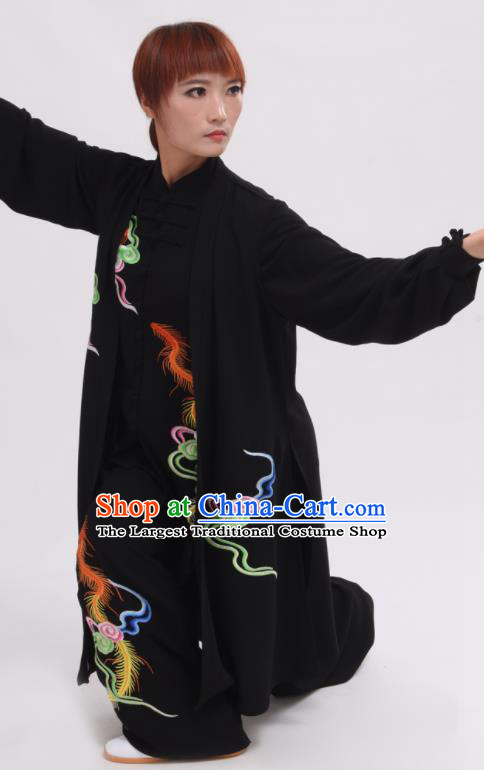 Chinese Traditional Tai Chi Printing Phoenix Black Costume Martial Arts Tai Ji Competition Clothing for Women