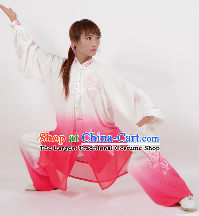 Chinese Traditional Kung Fu Printing Orchid Rosy Costume Martial Arts Tai Ji Competition Clothing for Women