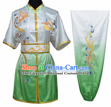 Chinese Traditional Kung Fu Embroidered Clouds Green Costume Martial Arts Tai Ji Competition Clothing for Men