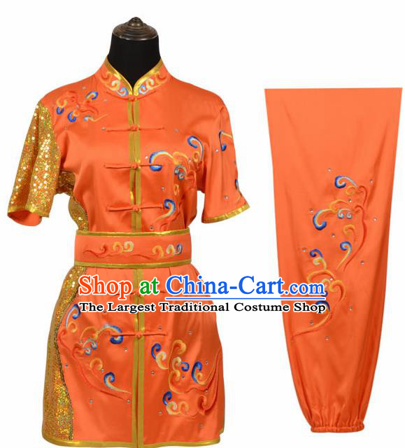 Chinese Traditional Kung Fu Orange Costume Martial Arts Tai Ji Competition Clothing for Women