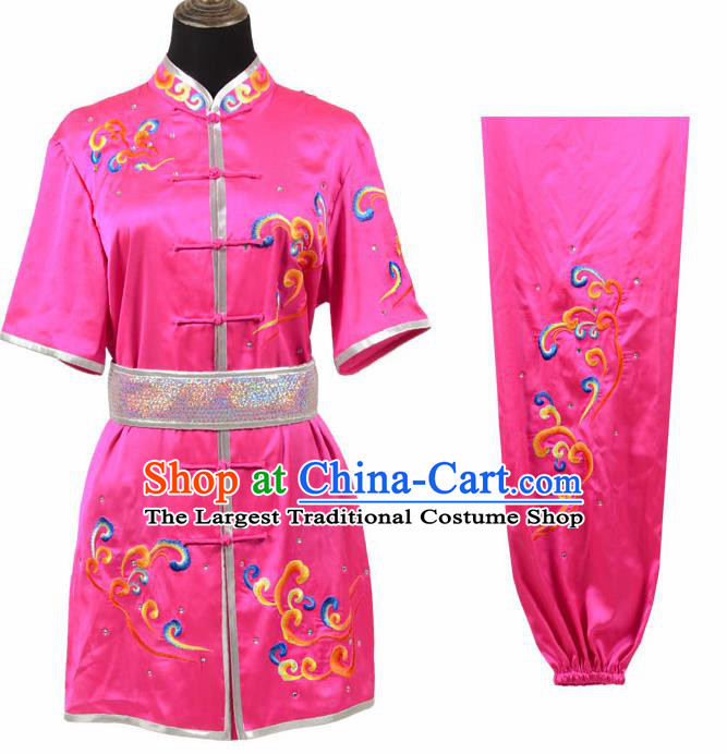 Chinese Traditional Kung Fu Rosy Costume Martial Arts Tai Ji Competition Clothing for Women