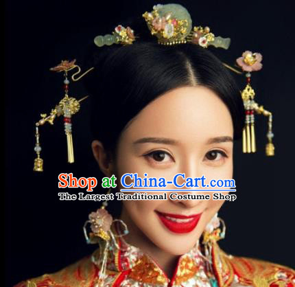 Handmade Chinese Ancient Jade Hair Combs Hairpins Traditional Hair Accessories Headdress for Women