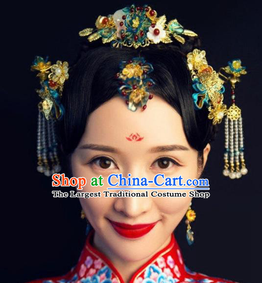 Handmade Chinese Ancient Hairpins Cloisonne Hair Comb Traditional Hair Accessories Headdress for Women