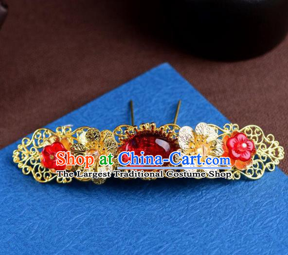 Handmade Chinese Ancient Princess Red Glass Hairpins Traditional Hair Accessories Headdress for Women