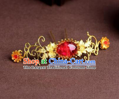 Handmade Chinese Ancient Princess Red Hairpins Traditional Hair Accessories Headdress for Women