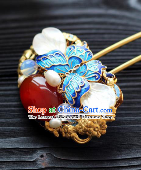 Handmade Chinese Ancient Princess Agate Blueing Hairpins Traditional Hair Accessories Headdress for Women