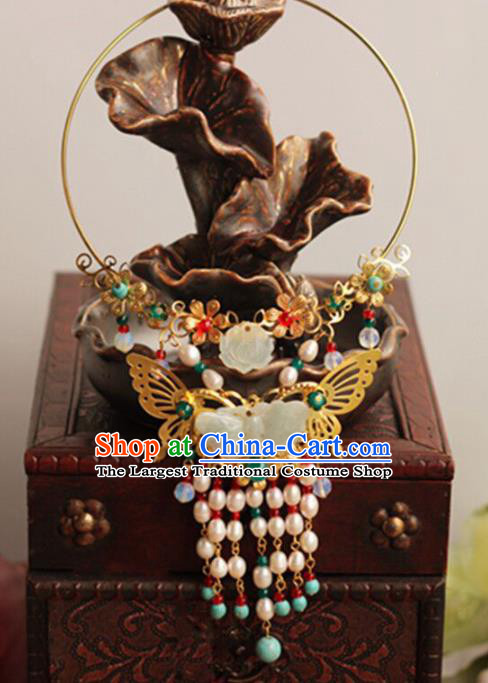 Top Grade Chinese Handmade Hanfu Jade Butterfly Necklace Traditional Bride Jewelry Accessories for Women