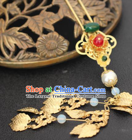 Handmade Chinese Ancient Princess Golden Leaf Tassel Hairpins Traditional Hair Accessories Headdress for Women