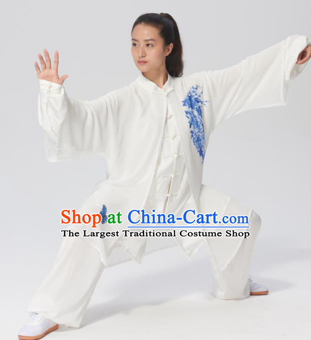 Chinese Traditional Tai Chi Group Printing Peony Silk Costume Martial Arts Kung Fu Competition Clothing for Women