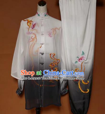 Chinese Traditional Martial Arts Kung Fu Competition Costume Tai Chi Group Embroidered Peony Clothing for Women