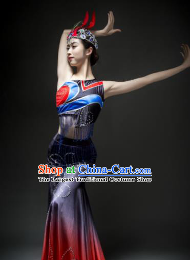 Chinese Traditional Dai Nationality Costume Ethnic Peacock Dance Dress for Women