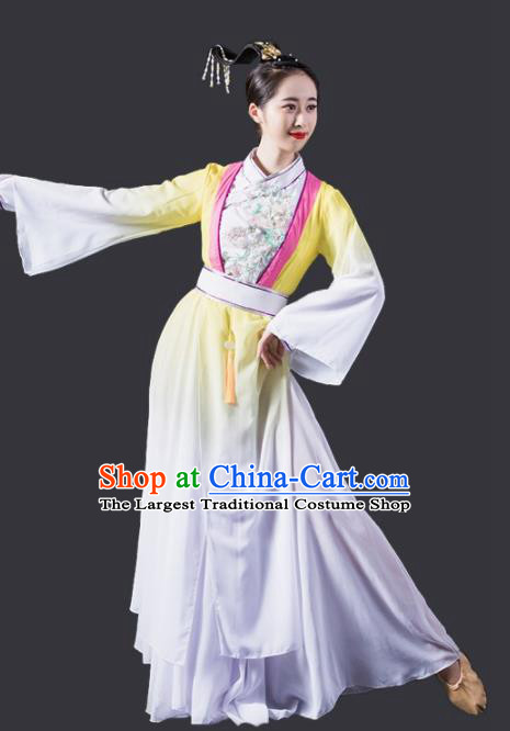 Chinese Traditional Classical Dance Costume Flying Dance Umbrella Dance Yellow Dress for Women