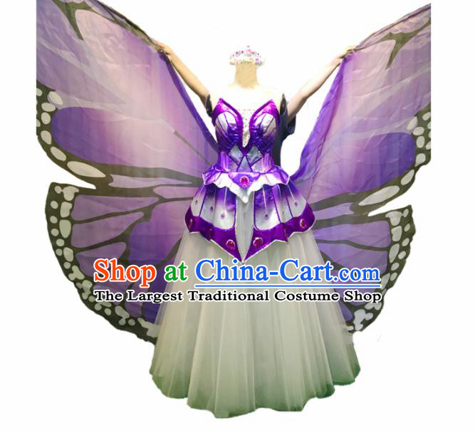 Chinese Traditional Purple Butterfly Dance Dress Modern Dance Stage Performance Costume for Women