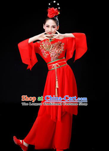 Chinese Traditional Classical Dance Costume Umbrella Dance Red Dress for Women