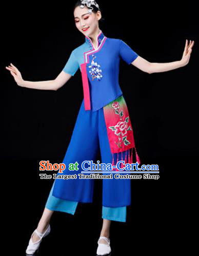 Chinese Traditional National Dance Blue Clothing Folk Dance Yangko Dance Clothing for Women