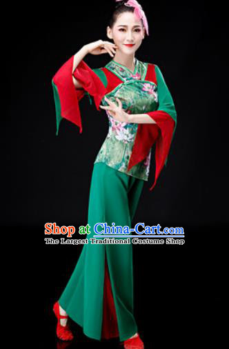 Chinese Traditional Folk Dance Green Clothing Yangko Group Dance Stage Performance Costume for Women